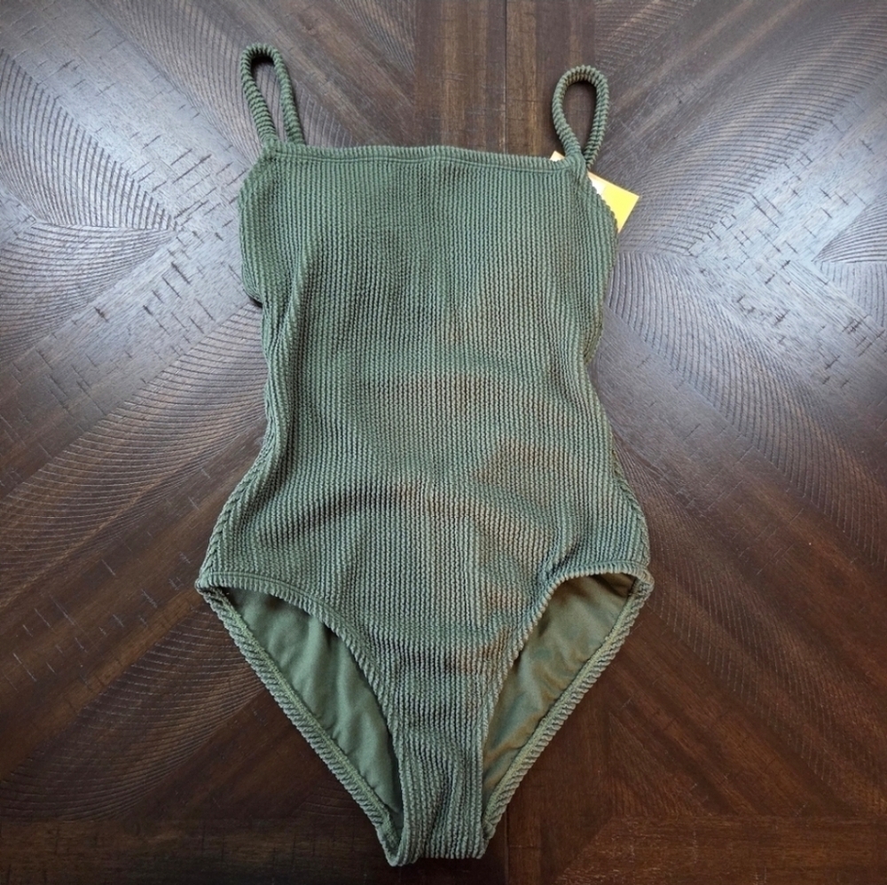Kona Sol Olive Green Ribbed One-Piece Swimsuit